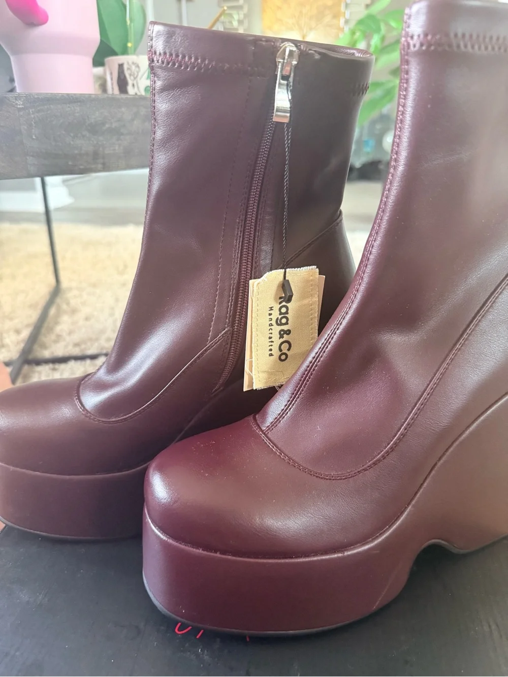 rag & bone Burgundy Platform Wedge Ankle Boots